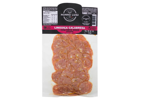 Linguiça Calabresa fatiada com Erva Doce Nonno Luigi Salumeria Artesanal
